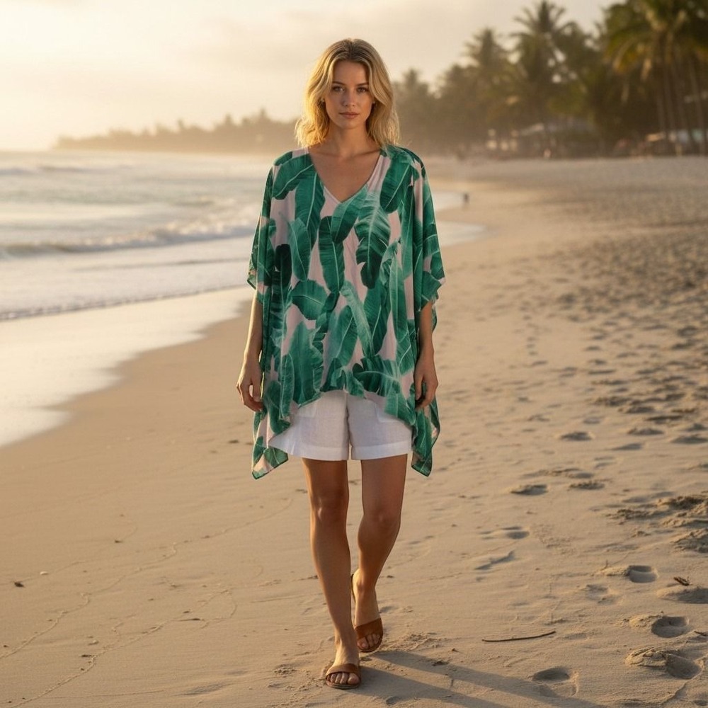 BuddyLove North Palm Springs Tunic Womens M L Green Pink Tropical Leaf NWT $69